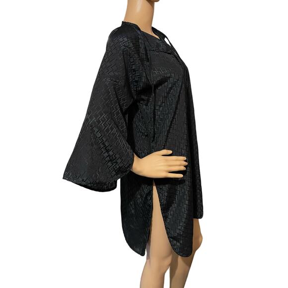 PAULA SAKER MINI DRESS|SWIM COVER UP BLACK SMALL SEMI SHEER GEO PRINT - Picture 4 of 10